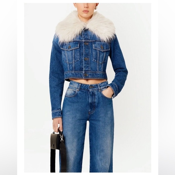 NWT Ami Paris Denim Jacket with White Faux Fur Collar - Picture 4 of 10